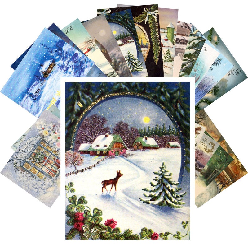 PIXILUV Vintage Christmas Greeting Cards 24pcs Cute Animals Preparing for Christmas Reprint Postcard Set Puppy Kittens - Image 1